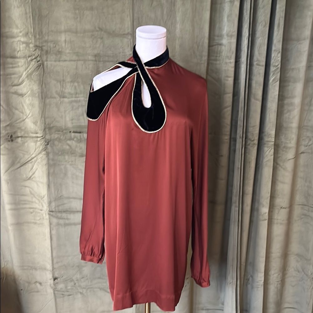 Hoss Intropia silk Elegant Cognac color Women's mini cut outdress , XS